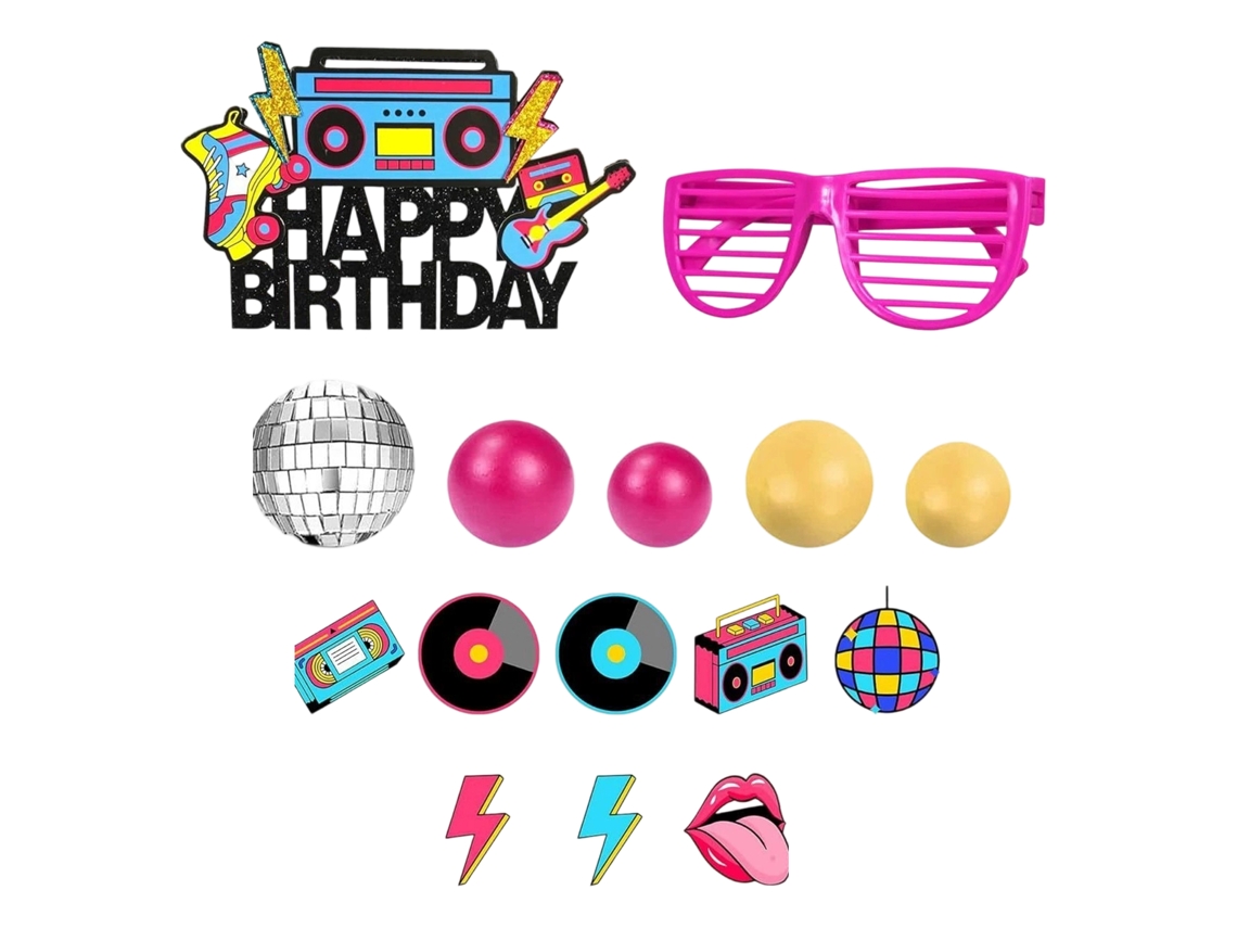 19 piezas de decoraciones retro de hip hop para tartas, decoración de cumpleaños, decoración temática de los años 80 y 90, ideal para fanáticos de la música.