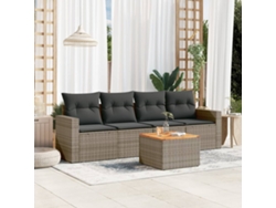 Conjunto de sofá de jardín de 5 piezas con cojines, ratán gris, DKD Home Decor