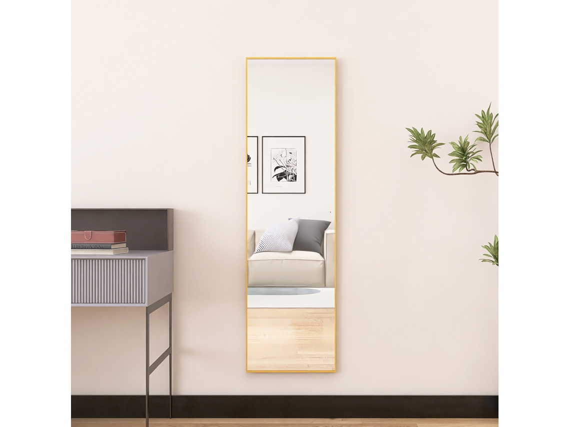 Espejo grande de cuerpo entero, 140x40 cm, para colocar sobre una superficie o en la pared, marco de aluminio, ideal para salón o dormitorio, color dorado YCONE.