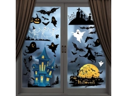 4 Hojas De Calcomanías Para Ventana De Halloween Con Murciélagos, Calabazas Y Esqueletos Reutilizables Y Desmontables