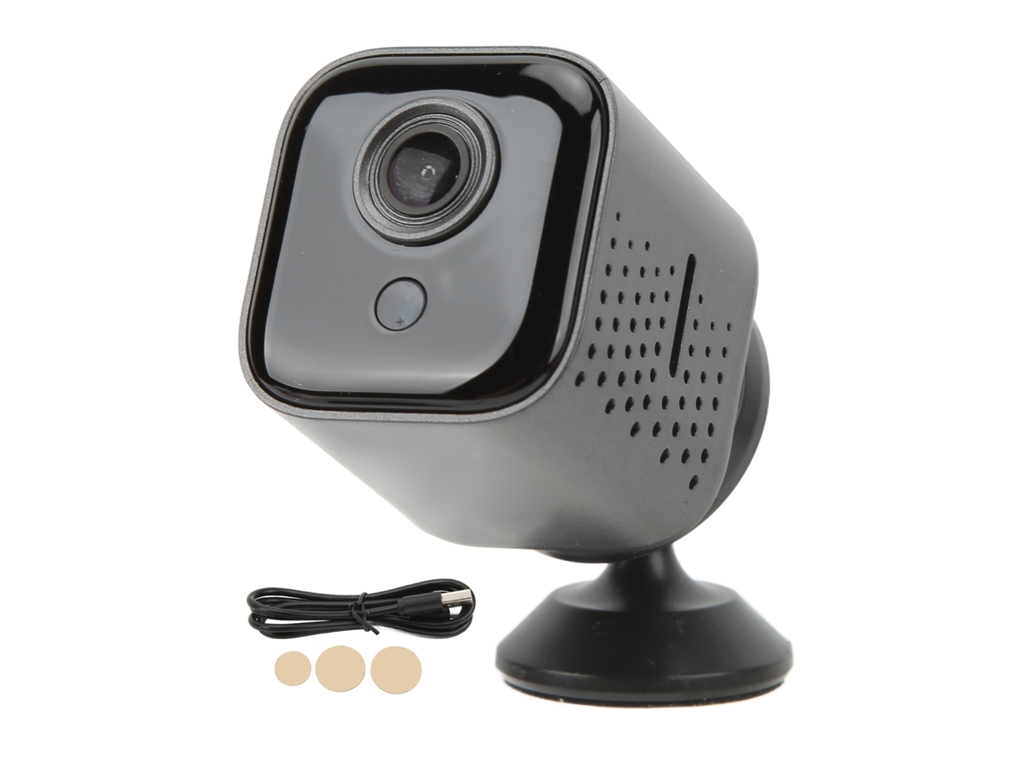 Minicámara de seguridad para el hogar con visión nocturna infrarroja, detección de movimiento y grabación en HD.