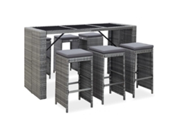 Conjunto de bar de jardín de 7 piezas con cojines, mimbre gris, DKD Home Decor