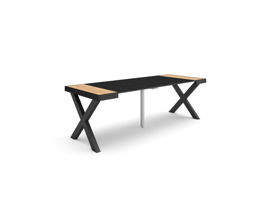 Mesa Consola extensible 220 Para 10 comensales Patas madera maciza Roble y negro
