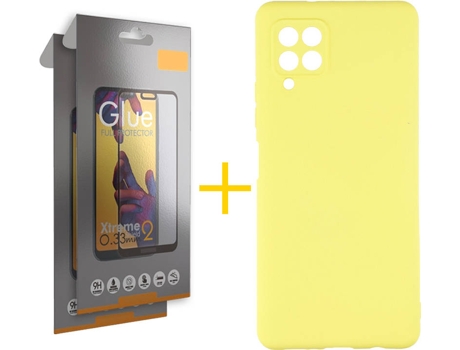 Kit Funda + Protector de Pantalla Samsung A12 5G SKYHE Cristal Templado 4362 Amarillo