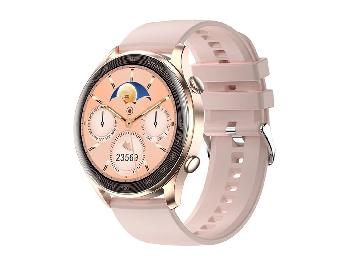 Reloj inteligente Yizhood con monitor de frecuencia cardíaca, presión arterial, pasos, botones Bluetooth y notificaciones, color rosa