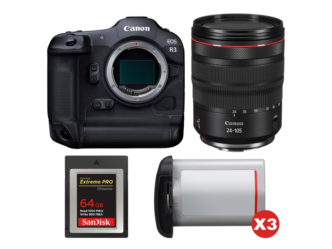 Canon Eos R3 + Rf 24-105mm F/4 L Is Usm + 1 Sandisk 64gb Extreme Pro Cfexpress Type B + 3 Canon Lp-e19 + Ebook “20 Consejos Para Fotos Que Impactan”