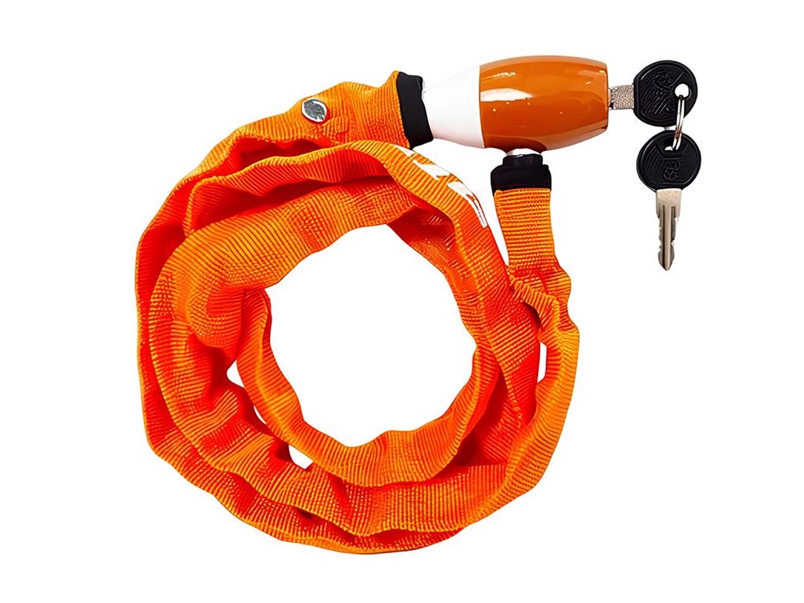 Cable antirrobo reforzado 120cm con cabezal metálico para bicicleta y moto, color naranja.