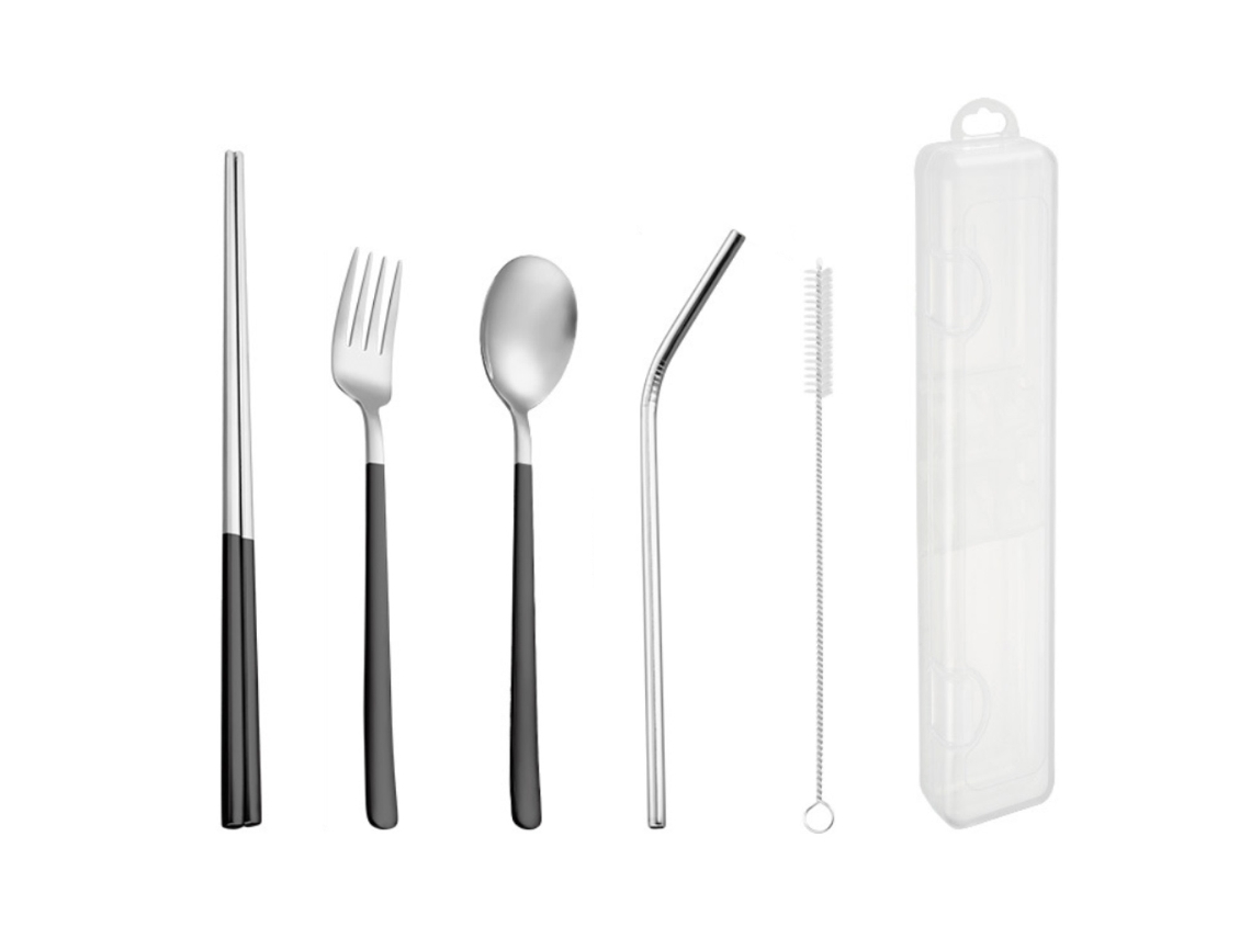 Juego de cubiertos de viaje de acero inoxidable - Utensilios de camping reutilizables RNEMITERY