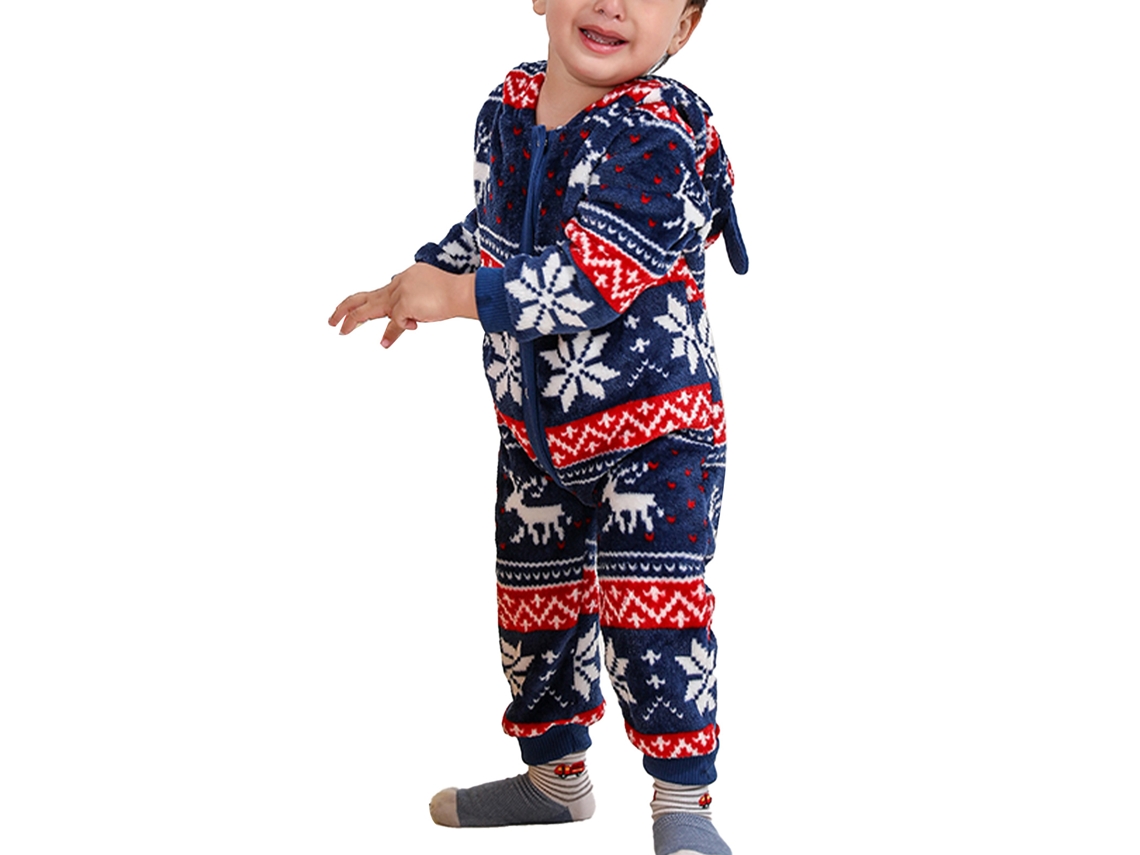Conjunto de pijama con capucha Rebe-Baby para Navidad, talla 3-6 meses, manga larga, pantalón largo, estampado de copos de nieve, azul oscuro.