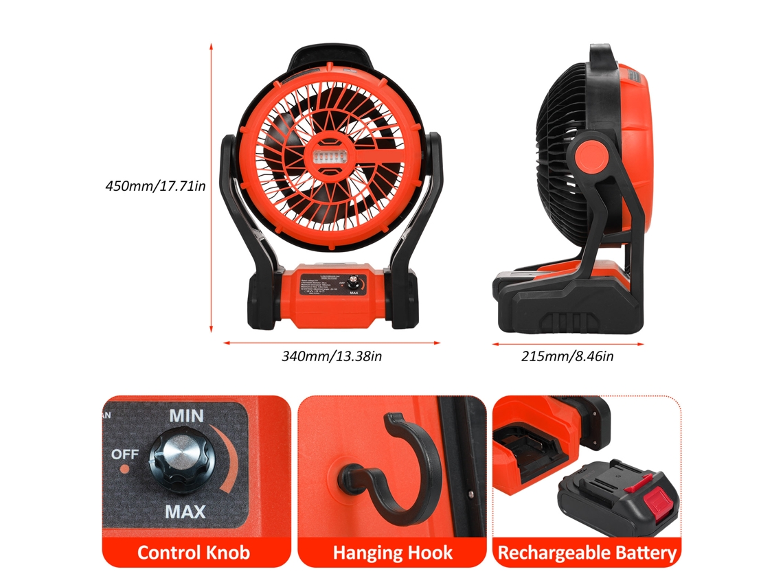 Linterna LED recargable Vantilador para camping, 1500 mAh, 8 pulgadas
