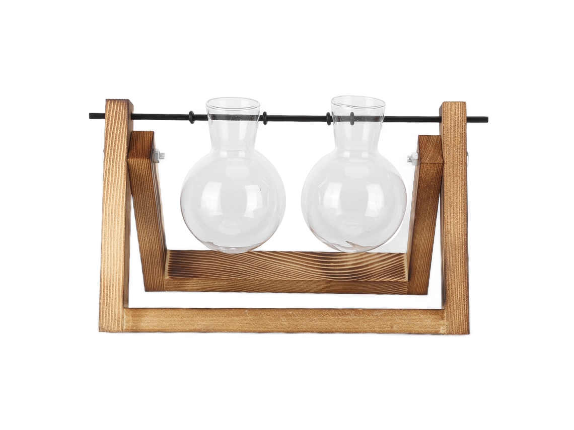 Terrario De Cristal Con Soporte De Madera Para Decoración Del Hogar Y La Oficina, 2 Botellas