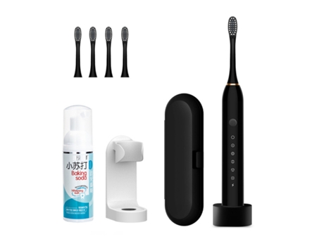Cepillo de dientes eléctrico HHZ Base ultrasónica recargable 4 cabezales de cepillo Soporte para maleta Mousse de limpieza
