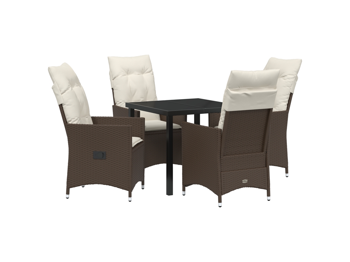 Conjunto de comedor de jardín Vidaxl de 5 piezas con cojines, ratán sintético, marrón