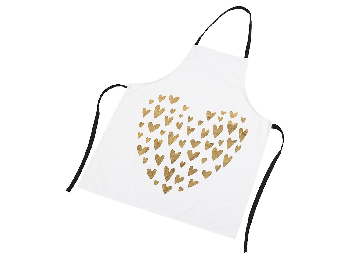Delantal Unisex Blanco Para Cocina, Repostería Y Cafés, Bloqueo De Corazón Dorado