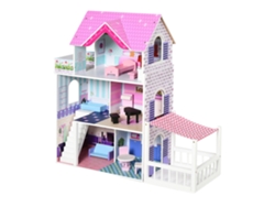 Casa de muñecas de varios pisos, incluye accesorios, color rosa.