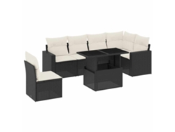 Conjunto de 7 sofás de jardín con cojines, mimbre, negro, MAISON EXCLUSIVE (7 piezas)