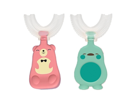 Cepillo de dientes en forma de U cepillo de dientes manual Herramientas de limpieza oral (rosa) (2-6 años)