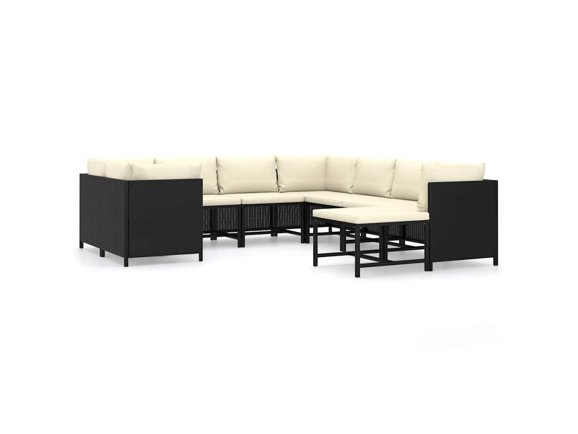 Maison Exclusive - Set De Muebles De Jardín 9 Pzas Y Cojines Ratán Sintético Negro
