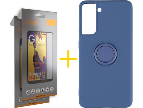 Carcasa + 2 Protectores de Pantalla para Samsung Galaxy S22 Plus 5G ACCETEL Azul Oscuro