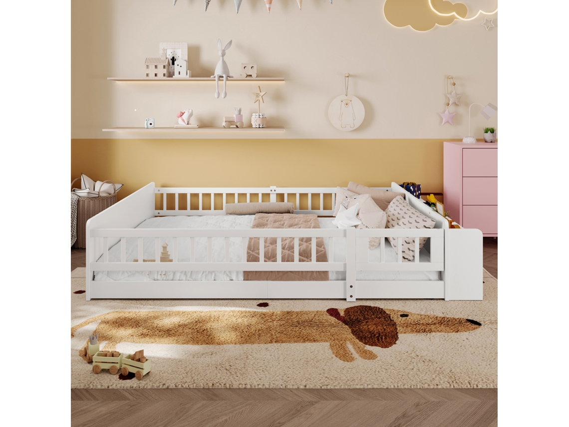 Cama infantil 140 x 200 cm - Madera maciza - Con almacenaje - Con 1 puerta - Blanco (colchón no incluido)