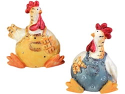 Juego de 2 adornos de resina para Pascua que representan a una pareja de gallinas en un jardín - Adorno original para fiestas con temática de gallinas - GOKOCO