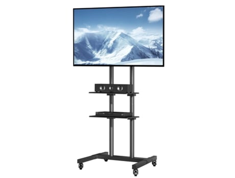 VEVOR Soporte de tv móvil de 32 a 70 pulgadas con ruedas ajustable en altura, doble bandeja para equipos audiovisuales, con soporte