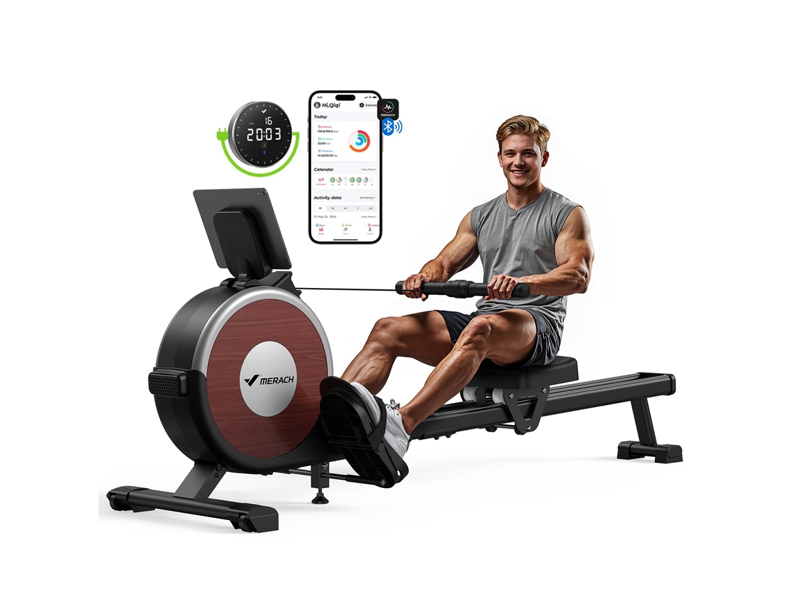 Remo Electromagnético para Casa MERACH, 16 Niveles de Resistencia, Ultra Silencioso, Pantalla LCD, Compatible con APP, Plegable, Soporte para Tablet