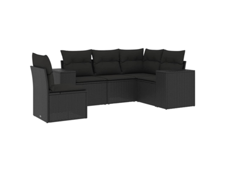 Conjunto 5 de muebles de jardín VIDAXL y cojines ratán sintético negro