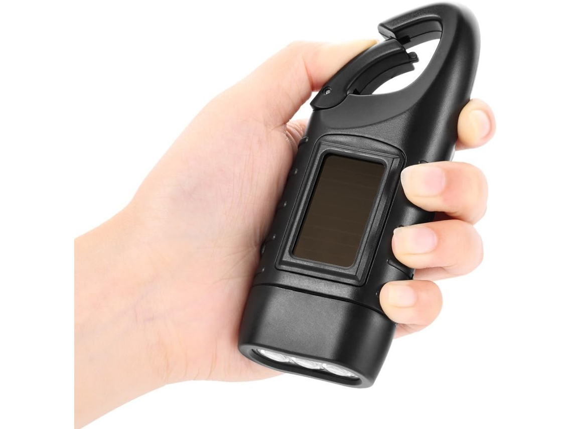 Linterna de emergencia, solar, recargable, para mochila/senderismo, negra, 13 × 5,5 × 3,2 cm, Dureforward