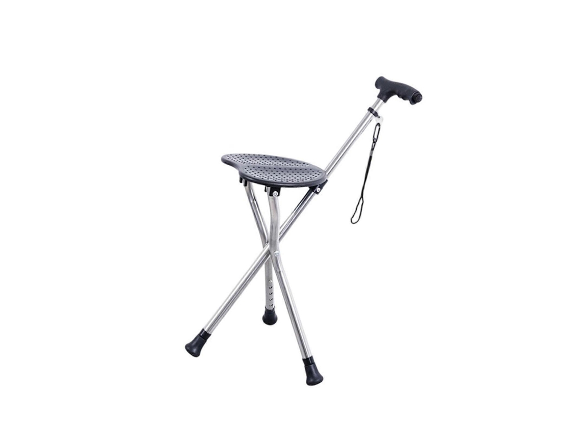 Bastón plegable con luz LED y asiento, 3 patas, portátil, para senderismo, camping y golf, multicolor.