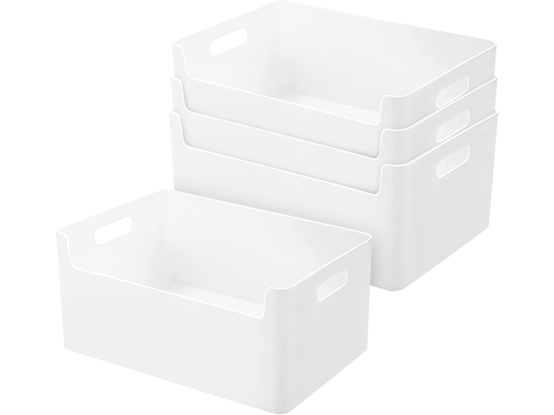 Caja de almacenamiento - Paquete de 4 para cocina/baño - Plástico 25 cm - Cesta blanca
