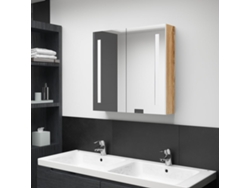Armario De Baño Con Espejo Y Led Blanco Y Roble 62x14x60 Cm