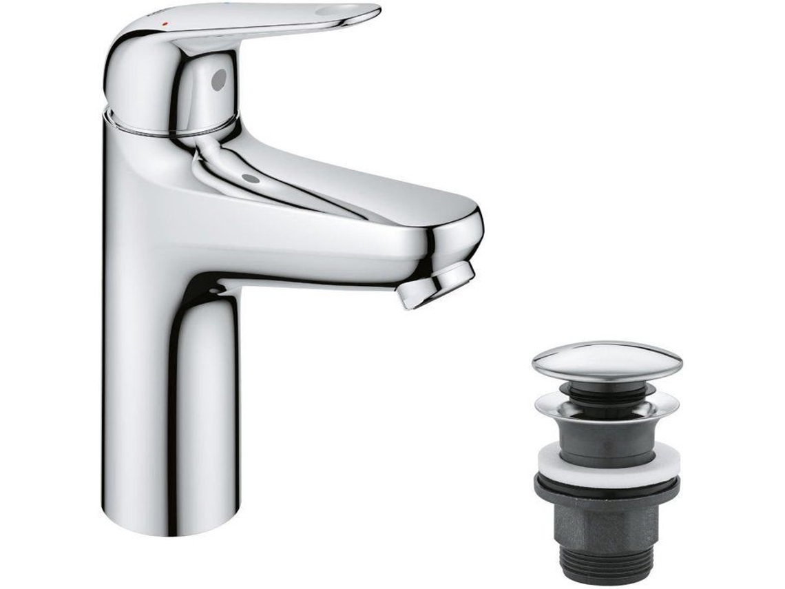 Grifo monomando para lavabo - Grohe Swift - 24326001 - Cromado - Tamaño M - Ahorro de agua - Desagüe con sistema Click-clack