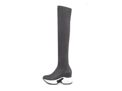 2026-botas Largas Para Mujer De Tela Elástica Con Punta Redonda Y Tacón Wedge De Invierno