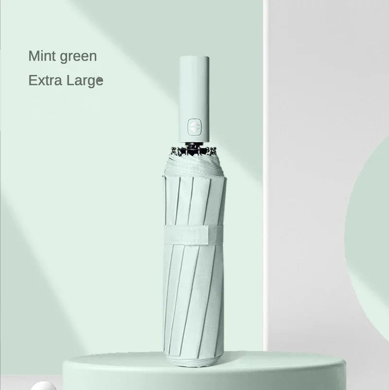 (verde Menta) Paraguas Plegable Automático, Resistente, De 12 Varillas, Impermeable Y Resistente Al Viento.