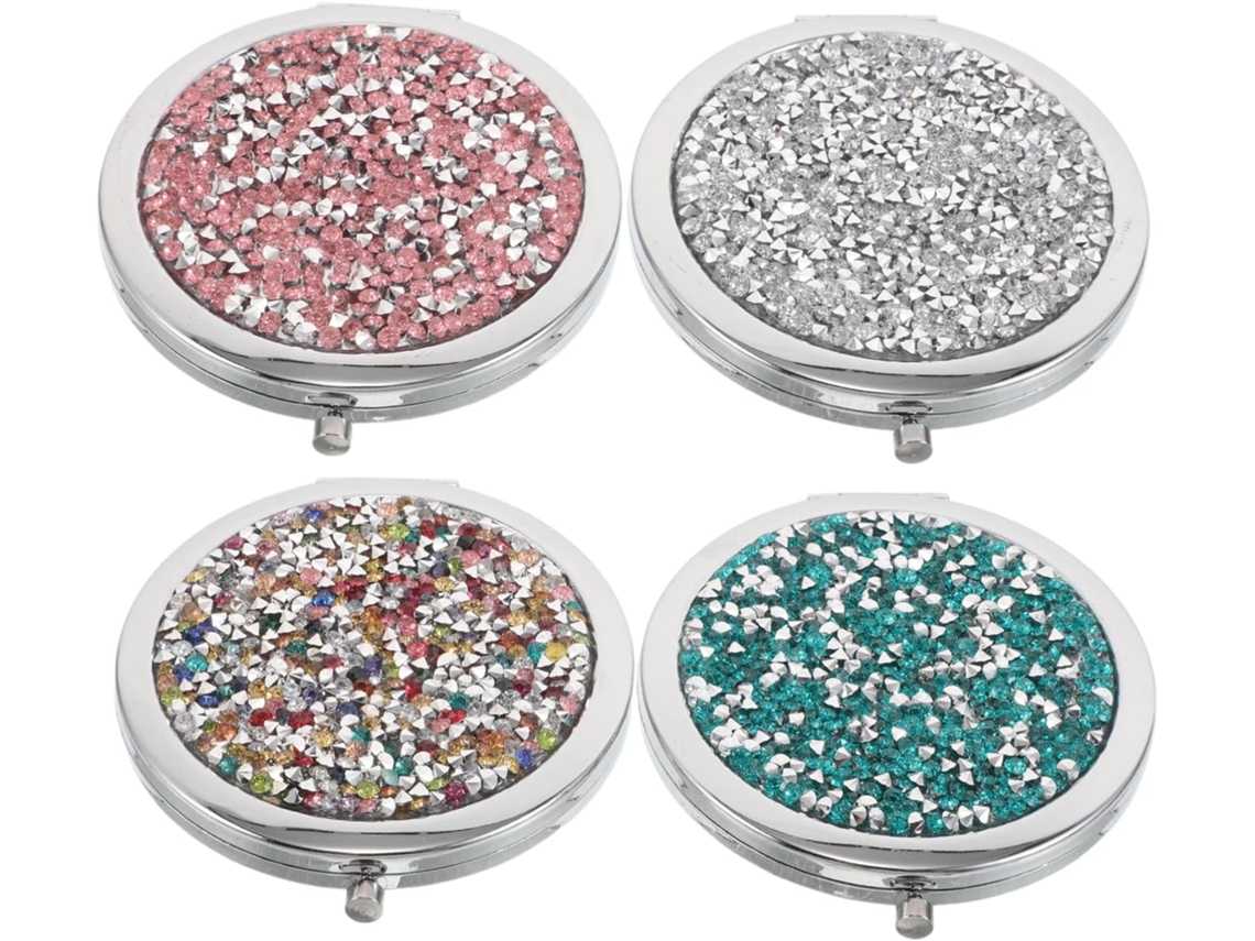 4 piezas Miroir De Poche Rond à Strass Doble Cara Con Vue Y Grossissement Léger Y Pliable Pour...
