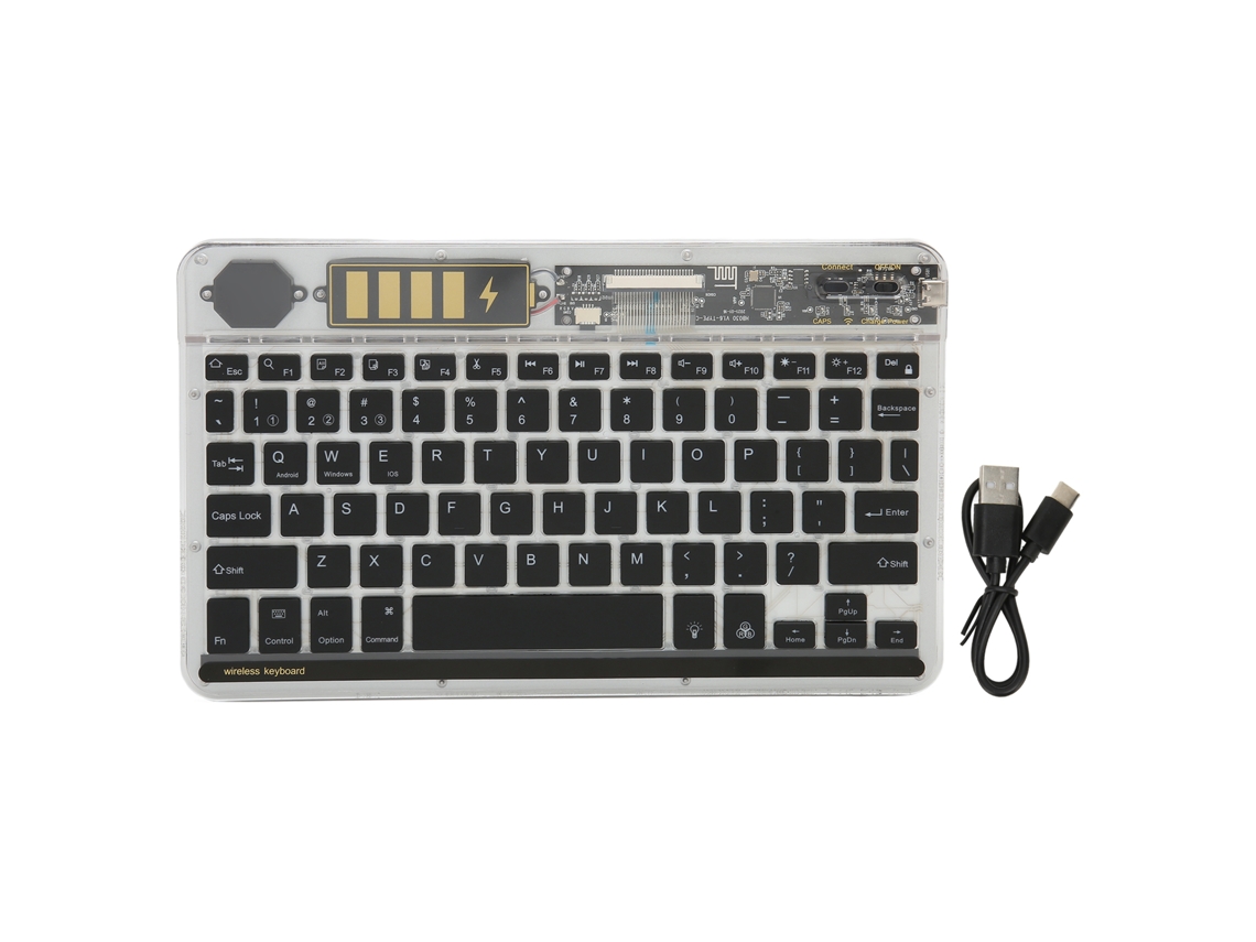 Teclado Bluetooth Sem Fio Transparente Com Luz De Fundo Ultra Fino Para Tablets Laptops Celulares 10 Polegadas