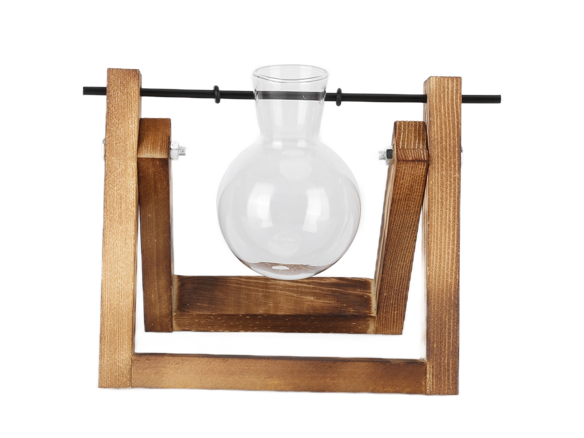 Terrario De Cristal Con Soporte De Madera Para La Decoración De Mesas En El Hogar Y La Oficina.