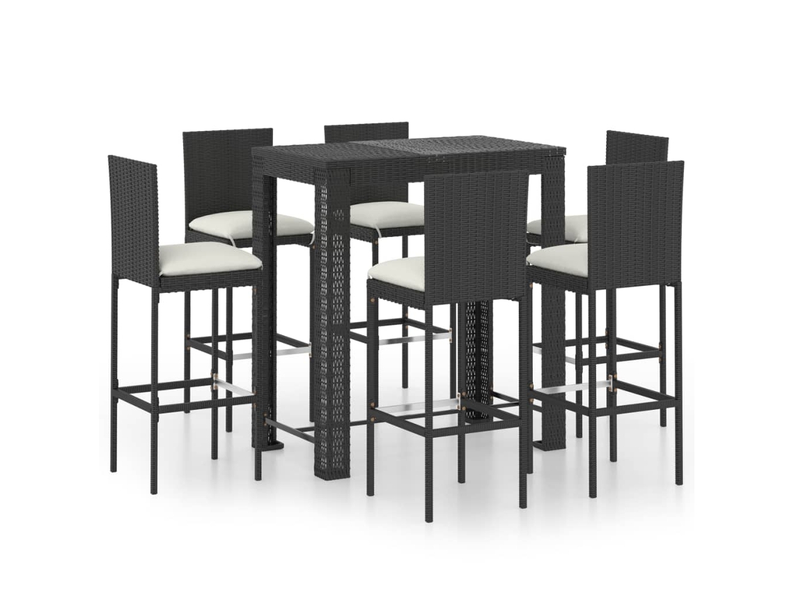 Conjunto 7 muebles bar jardín VIDAXL y cojines ratán sintético negro