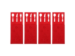 Portacubiertos para mesa de fiesta y Navidad, en fieltro rojo, juego de 4 piezas Nostalgia88