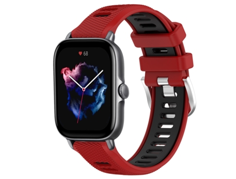 Correa Smartwatch para Amazfit GTS 3 22mm Textura Cruzada con Hebilla de Acero Silicona Bicolor (Rojo + Negro)