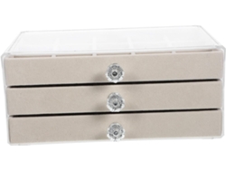 Joyero Nuobesty De Terciopelo Beige Claro De Tres Niveles Y 45 Compartimentos, Organizador Práctico.