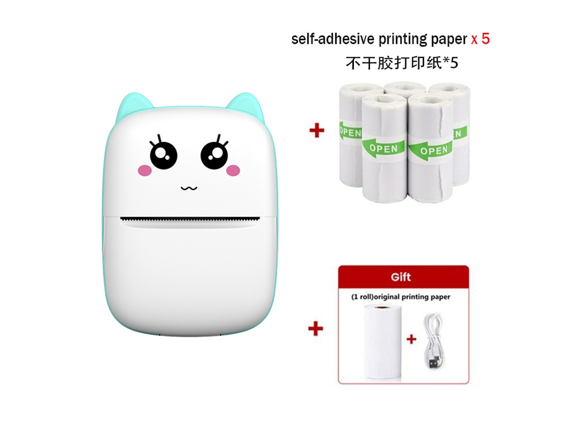 Impresora Térmica Inalámbrica De 203 Dpi. Impresión Sin Tinta Con 5 Rollos De Papel Autoadhesivo Para Ios Y Android, Color Azul. GERTIZ