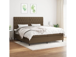 Cama Box Spring Con Colchón Tela Marrón Oscuro 200x200 Cm