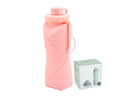 Botella De Agua Plegable De 600 Ml, De Silicona Y Acero Inoxidable, Segura Para Niños, Ideal Para Acampar, Viajar Y Practicar Deportes. Color Rosa.