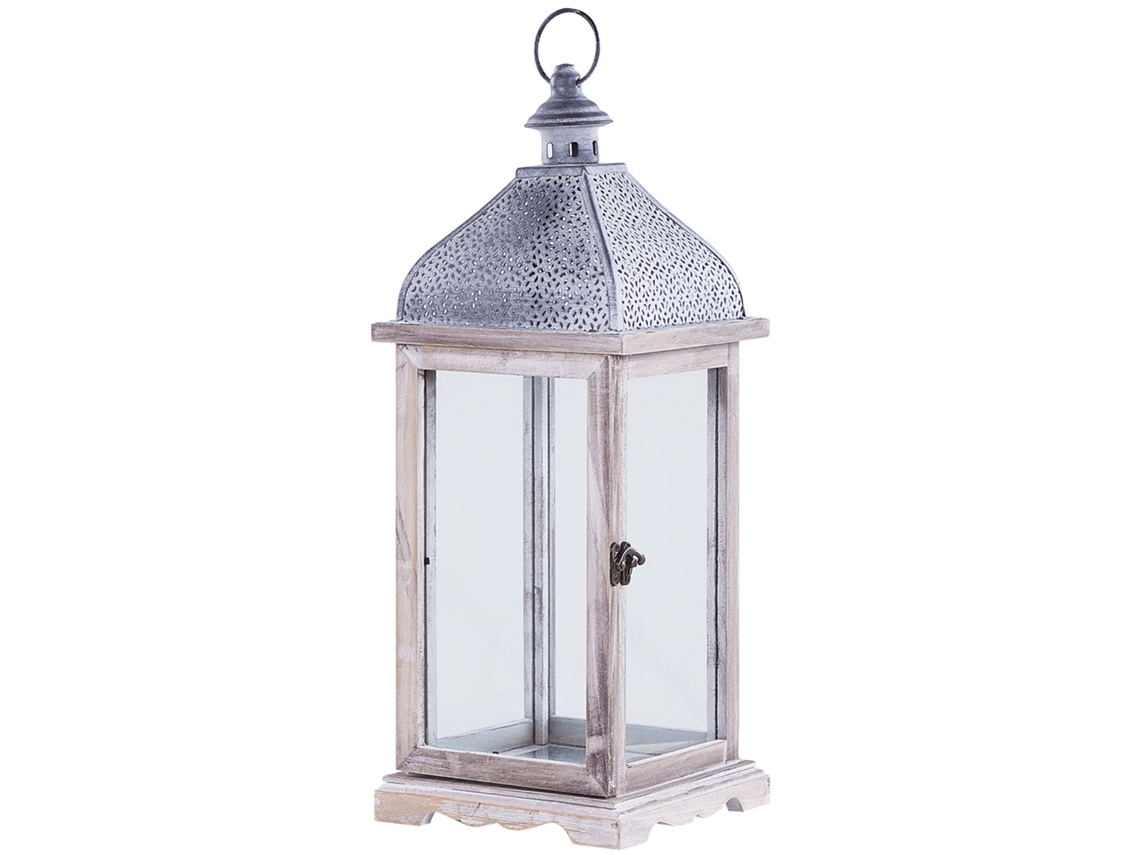 Farol de velas decorativo BELIANI Samar de Hierro Blanco 18x18x47
