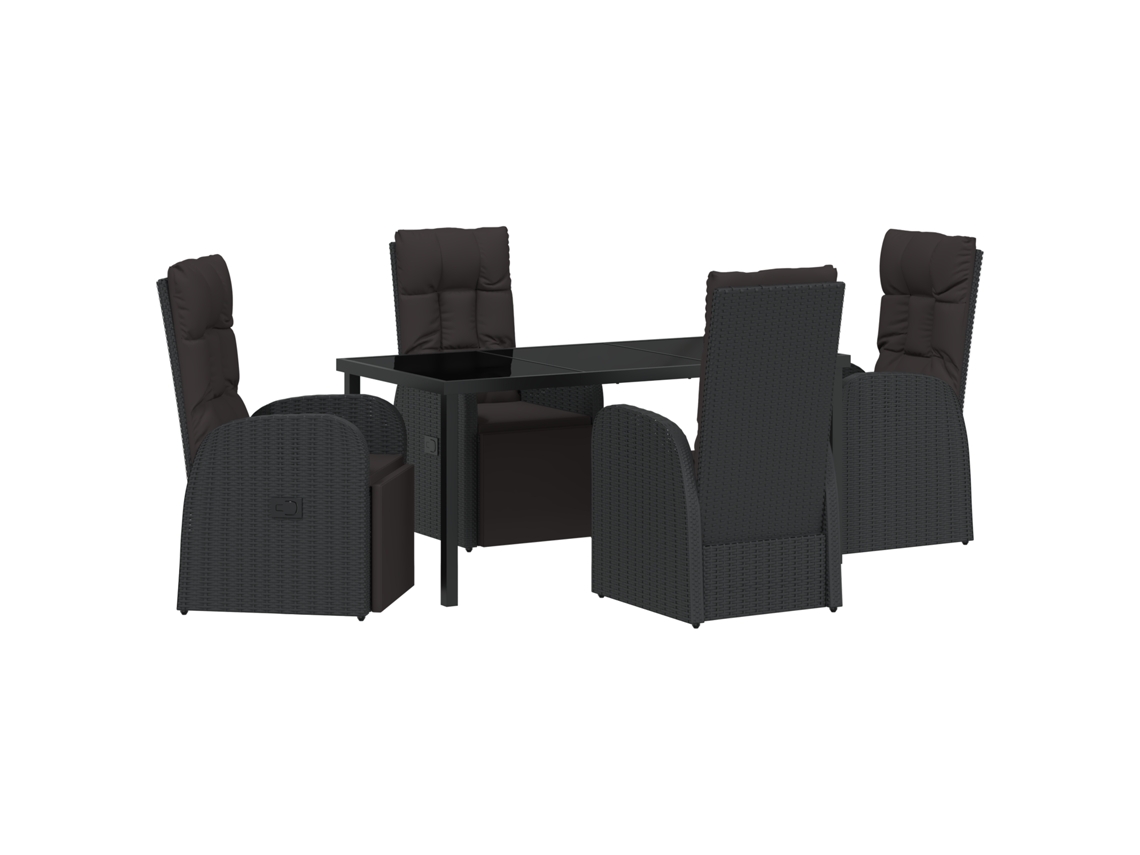Conjunto de comedor de jardín Vidaxl de 5 piezas con cojines, ratán negro y poliéster