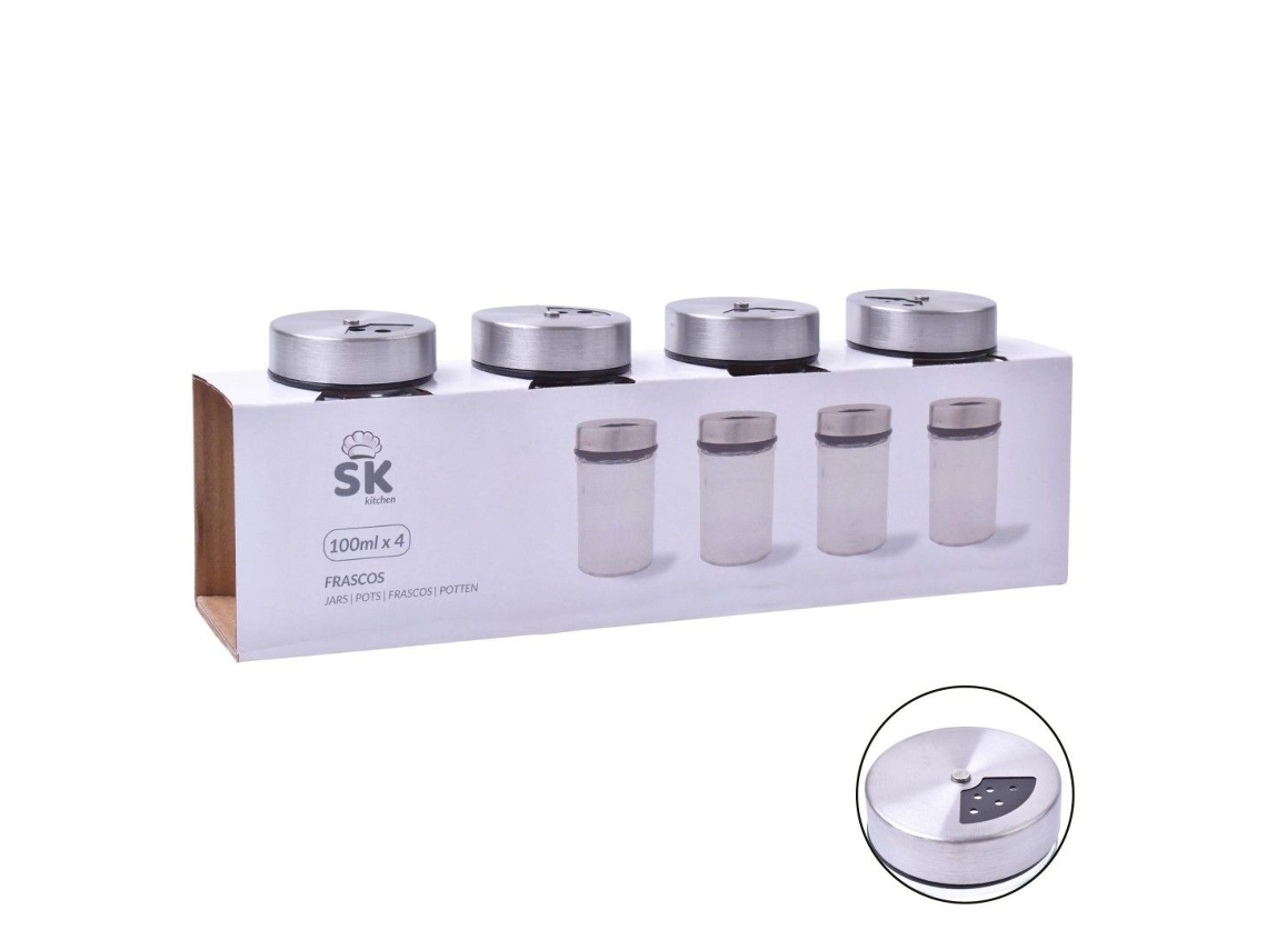 Juego de 4 tarros de cristal para especias y condimentos, 100 ml