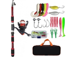 Juego De Caña Pescar, Kit Completo Con Telescópica Y Carrete Giratorio, Anzuelos Para Cebo, Viaje, Pescar (...