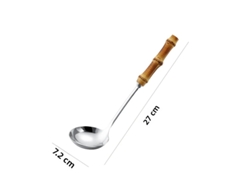(cuchara Sopera Plateada Tamaño L) Cuchara Para Pasta De Acero Inoxidable 304 Con Mango De Bambú, Práctica Cuchara Sopera